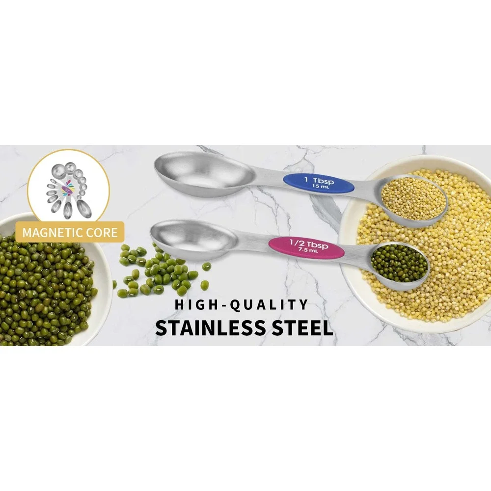 Magnetic Measuring Spoons with Leveler Stainl Steel  Sided Teaspoon